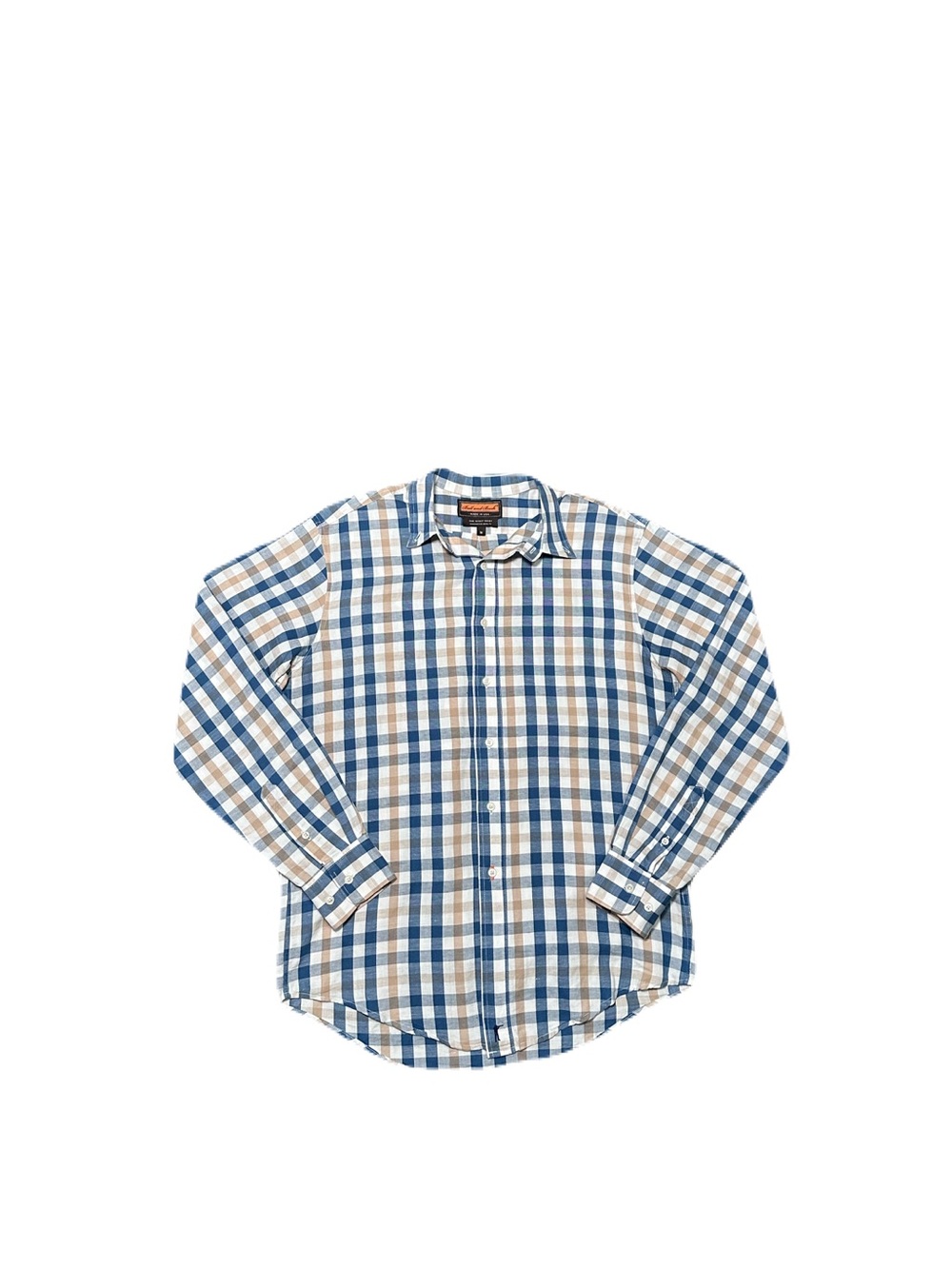 Ball And Buck Scout Shirt Mens Medium Blue Plaid Button Down USA Linen Cotton